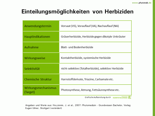 Einteilungsmöglichkeiten von Herbiziden - Chemischer Pflanzenschutz - Chemischer Pflanzenschutz, Herbizide, Pflanzenschutz