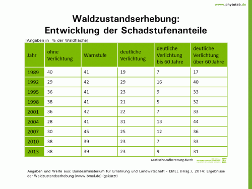 Waldzustandserhebung: Entwicklung der Schadstufenanteile - Abiotische Schadursachen , Epidemiologie/Populationsdynamik , Historie/Bedeutung  - Epidemiologie/Populationsdynamik, Historie/Bedeutung, Waldzustandserhebung