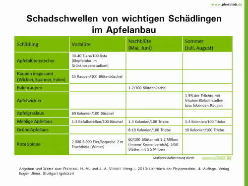 Bild anklicken (=groß), dann mit rechter Maustaste kopieren und direkt formatfüllend in Power Point einfügen Schadschwellen von wichtigen Schädlingen im Apfelanbau - Integrierter Pflanzenschutz, Pflanzenschutz - Integrierter Pflanzenschutz, Pflanzenschutz, Schadensschwelle